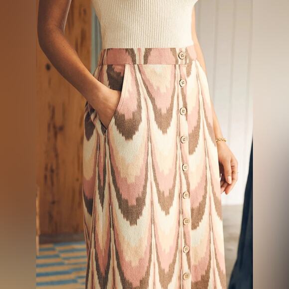 New Faherty Whitley Midi Skirt Cotton in Desert Ikat Button Down XXS - Picture 4 of 8